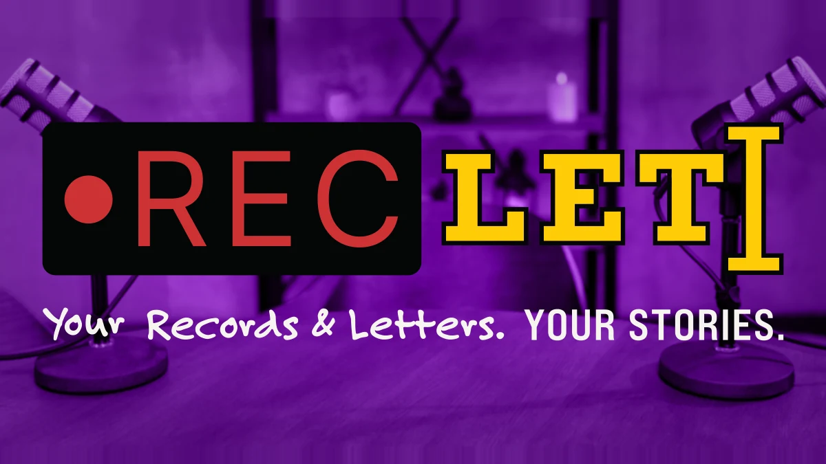 The RecLet logo over two studio microphones, with the line Your Records & Letters. Your Stories.
